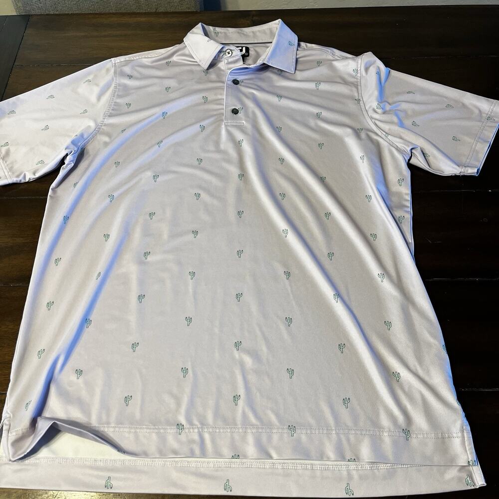 FootJoy Shirt Mens XL White Cactus Print Golf Polo Performance Stretch